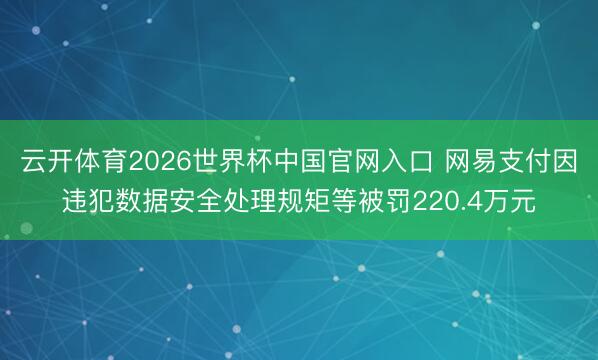 云开体育2026世界杯中国官网入口 网易支付因违犯数据安全处理规矩等被罚220.4万元