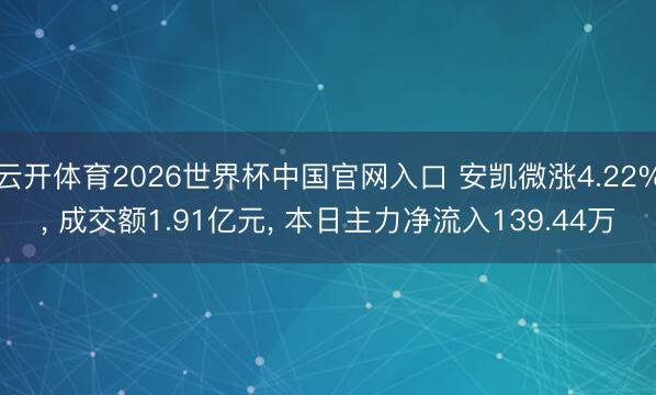 云开体育2026世界杯中国官网入口 安凯微涨4.22%, 成交额1.91亿元, 本日主力净流入139.44万